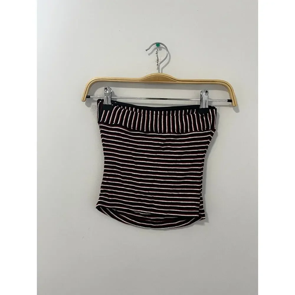Intimately Free People Red & Black Stripe Ribbed Tube Top Size XS